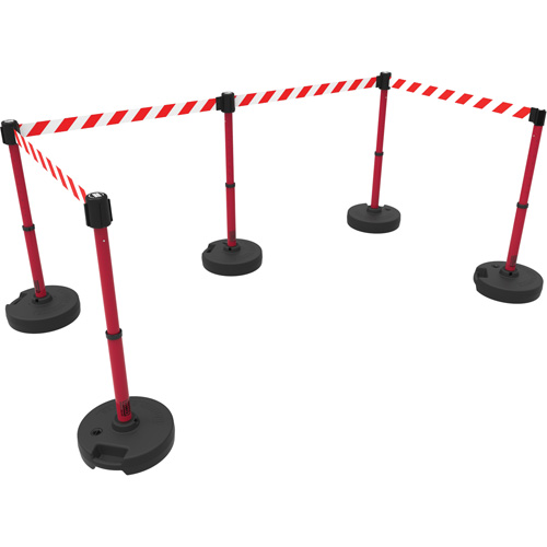 PLUS Barrier Post Set X5, Plastic, 42" H, Red Tape, 15' Tape Length Par Equipment