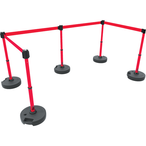 Ensemble de cinq montants pour barri&egrave;re PLUS, Plastique, 42" h, Ruban Rouge, Longueur du ruban 15' Par Equipment