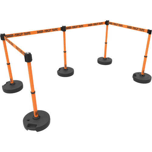 PLUS Barrier Post Set X5, Plastic, 42" H, Orange Tape, 15' Tape Length Par Equipment