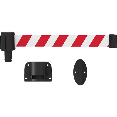 PLUS Wall Mount Barrier System, Plastic, Screw Mount, 15', Red and White Tape Par Equipment