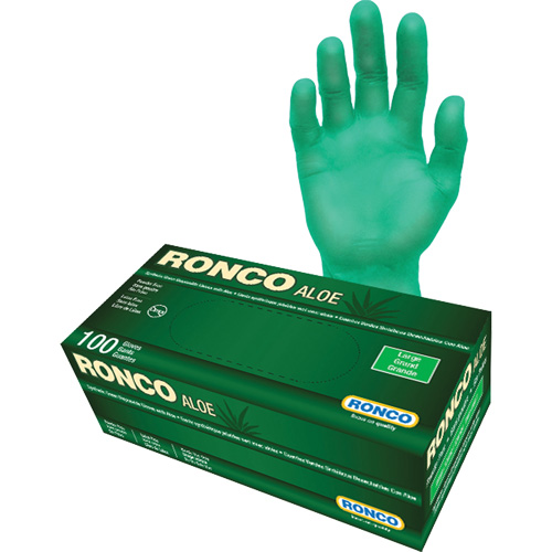 Disposable Gloves with Aloe, Large, Vinyl, 5-mil, Powder-Free, Green Par Equipment