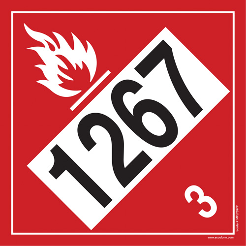 1267 Petroleum Crude Oil Flammable Liquid TDG Placard, Adhesive Vinyl Par Equipment