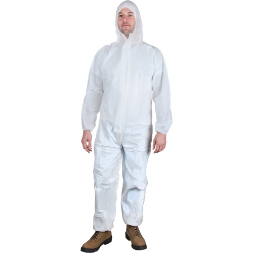 Hooded Coveralls, Medium, White, Microporous Par Equipment