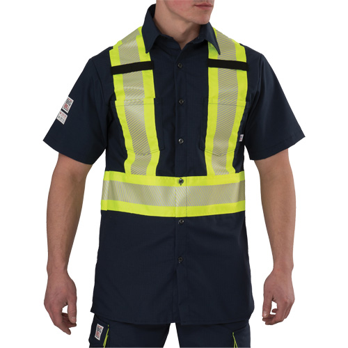 Ripstop High Visibility Short Sleeved Shirt, Polyester, Medium (Tall), Navy Blue Par Equipment