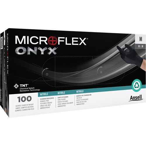 Gants Onyx, Petit, Nitrile, 3,5 mils, Sans poudre, Noir Par Equipment