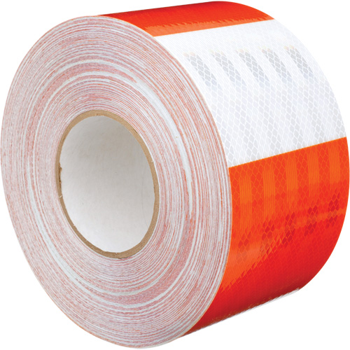 Feuille de rev&ecirc;tement de barricade prismatique de qualit&eacute; &agrave; haute intensit&eacute;, 4" la x 150' lo, 19 mils, Orange et blanc Par Equipment