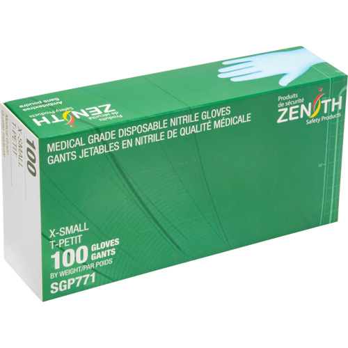 Gants jetables de calibre m&eacute;dical r&eacute;sistants &agrave; la perforation, T-petit, Nitrile, 4,5 mils, Sans poudre, Bleu, Classe 2 Par Equipment