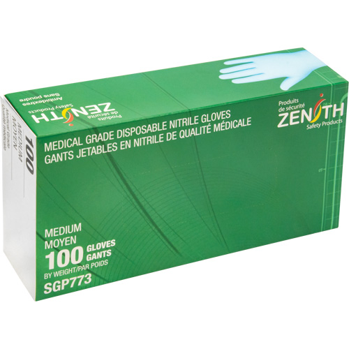Gants jetables de calibre m&eacute;dical r&eacute;sistants &agrave; la perforation, Moyen, Nitrile, 4,5 mils, Sans poudre, Bleu, Classe 2 Par Equipment