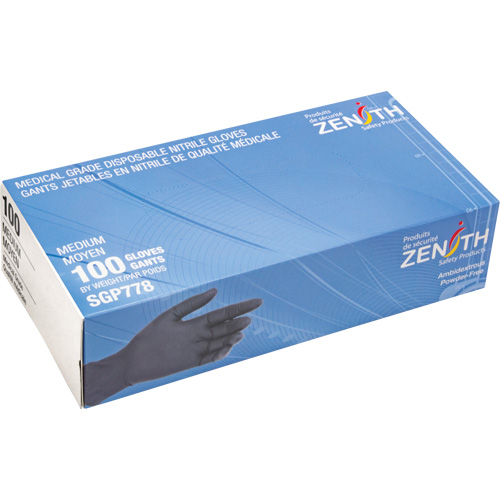 Puncture-Resistant Medical-Grade Disposable Gloves, Medium, Nitrile, 5-mil, Powder-Free, Black, Class 2 Par Equipment