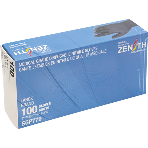 Puncture-Resistant Medical-Grade Disposable Gloves, Large, Nitrile, 5-mil, Powder-Free, Black, Class 2 Par Equipment