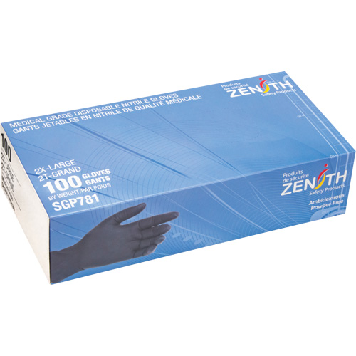 Gants jetables de calibre m&eacute;dical r&eacute;sistants &agrave; la perforation, 2T-Grand, Nitrile, 5 mils, Sans poudre, Noir, Classe 2 Par Equipment