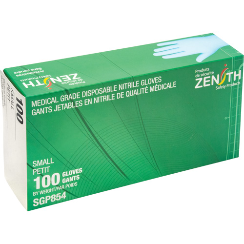 Gants jetables de calibre m&eacute;dical r&eacute;sistants &agrave; la perforation, Petit, Nitrile, 3,5 mils, Sans poudre, Bleu, Classe 2 Par Equipment