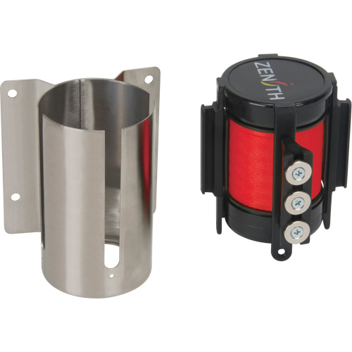 Barri&egrave;re &agrave; fixation murale avec ruban magn&eacute;tique, Acier, Fixation par vis, 12', Ruban Rouge Par Equipment