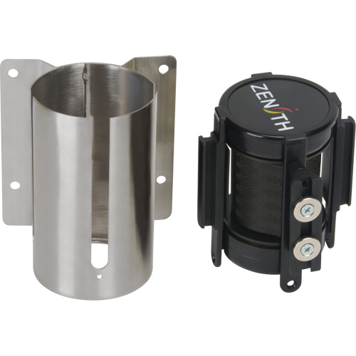 Barri&egrave;re &agrave; fixation murale avec ruban magn&eacute;tique, Acier, Fixation par vis, 7', Ruban Noir Par Equipment