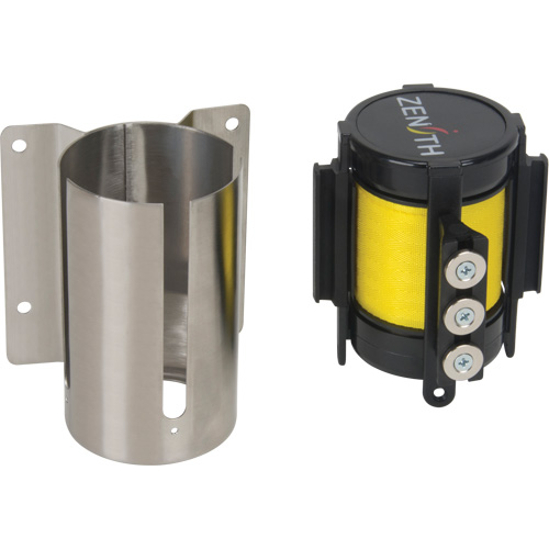 Wall Mount Barrier with Magnetic Tape, Steel, Screw Mount, 12', Yellow Tape Par Equipment