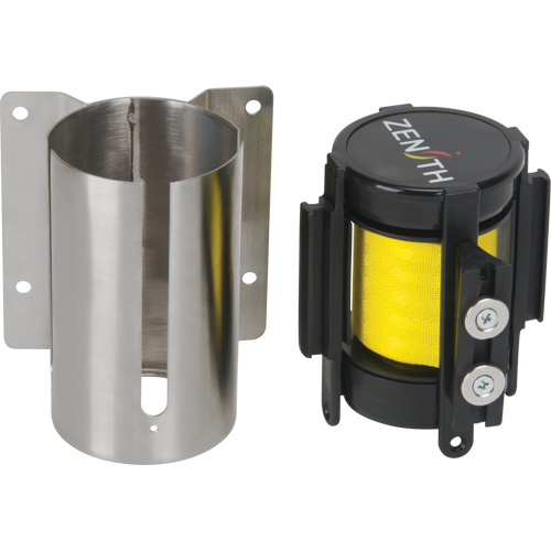 Wall Mount Barrier with Magnetic Tape, Steel, Screw Mount, 7', Yellow Tape Par Equipment