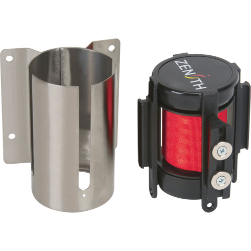 Barri&egrave;re &agrave; fixation murale avec ruban magn&eacute;tique, Acier, Fixation par vis, 7', Ruban Rouge Par Equipment