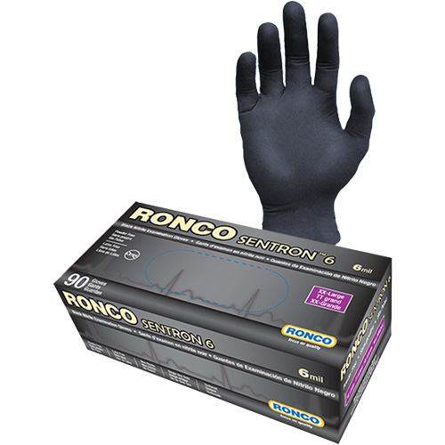 Gants d'examen jetables Sentron 6, 2T-Grand, Nitrile, 6 mils, Sans poudre, Noir, Classe 2 Par Equipment