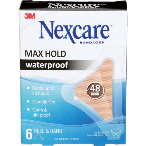Nexcare Max-Hold Waterproof Bandages, Hand/Heel, 3-1/2", Plastic, Sterile Par Equipment