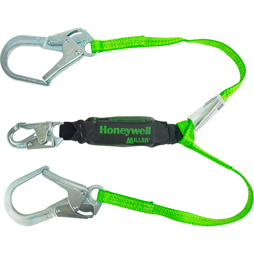 Miller&reg; HP Shock-Absorbing Lanyard, 4', Locking Rebar Hook Center, Locking Snap Hook Leg Ends, Polyester Par Equipment
