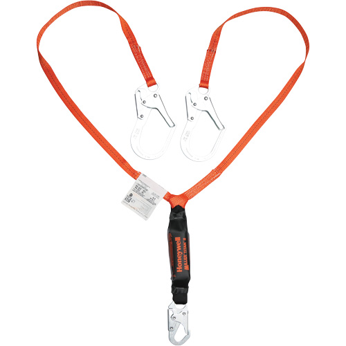Titan Shock-Absorbing Lanyard, 6', Locking Rebar Hook Center, Locking Snap Hook Leg Ends, Polyester Par Equipment