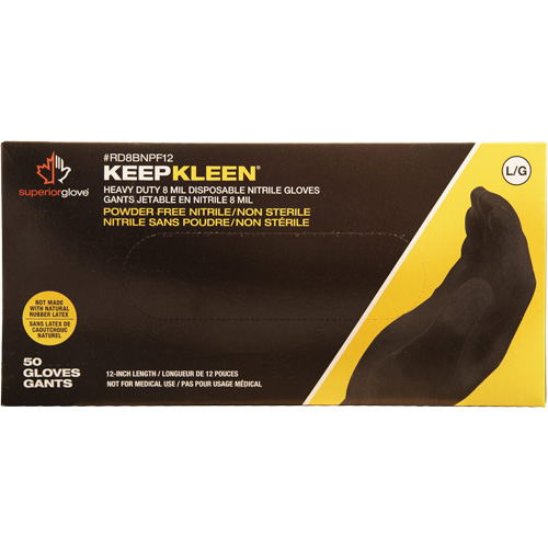 Gants jetables KeepKleen, Grand, Nitrile, 8 mils, Sans poudre, Noir Par Equipment
