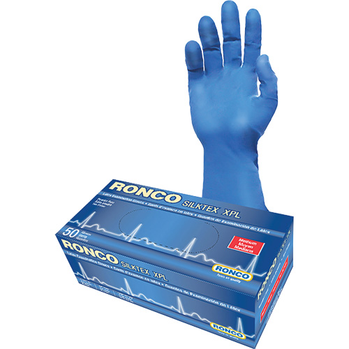 Gant d'examen extra long SilkTex XPL, Moyen, Latex, 13 mils, Sans poudre, Bleu, Classe 2 Par Equipment