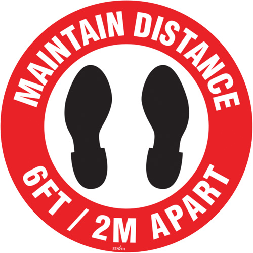 "Maintain Distance" Floor Sign, Adhesive, English with Pictogram Par Equipment