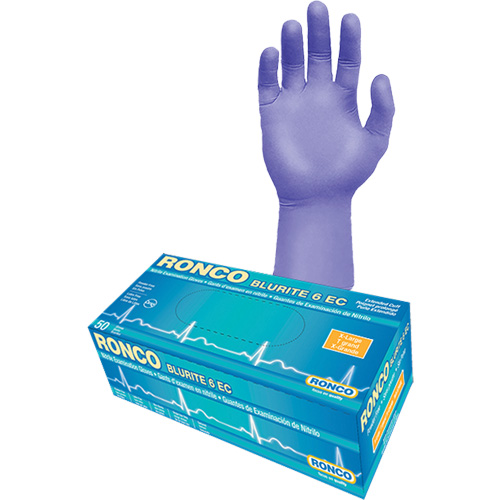 Blurite 6 EC Extended Cuff Examination Gloves, Small, Nitrile, 6-mil, Powder-Free, Purple, Class 2 Par Equipment