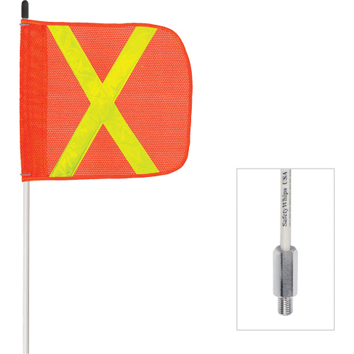 Fanion &agrave; tige en fibre de verre non aliment&eacute; Safety Whip, Fixation Filet&eacute;, Hauteur 6', Orange avec X r&eacute;fl&eacute;chissant Par Equipment
