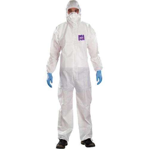 Combinaison 3 pi&egrave;ces avec capuchon AlphaTec Microchem r&eacute;sistant aux produits chimiques, 2T-Grand, Blanc Par Equipment
