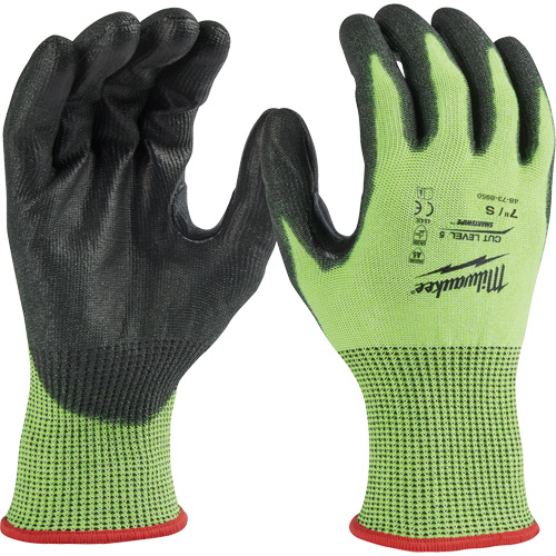 High Visibility Dipped Gloves, Small, 15 Gauge, Polyurethane Coated, ASTM ANSI Level A5 Par Equipment