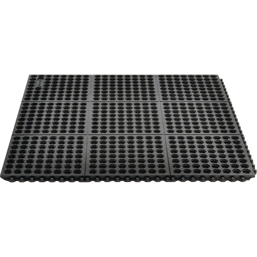 Cushion-Ease&reg; 550 Interlocking Anti-Fatigue Mat, Slotted, 3' x 3' x 3/4", Black, Rubber Par Equipment