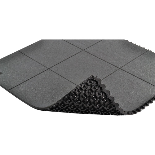 Tapis antifatigue &agrave; imbrication Cushion-Ease, Rugueux, 3' x 3' x 3/4", Noir, Caoutchouc naturel Par Equipment