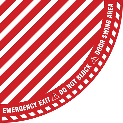 "Emergency Exit" Quarter Circle Swing Door Floor Sign, Adhesive, English with Pictogram Par Equipment