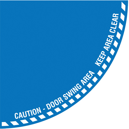 "Caution" Quarter Circle Swing Door Floor Sign, Adhesive, English with Pictogram Par Equipment