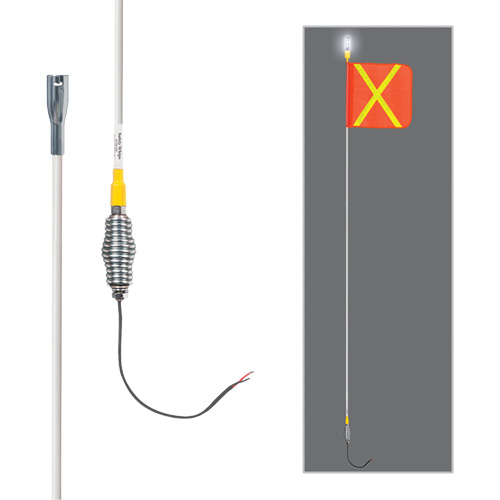Tiges de s&eacute;curit&eacute; tout-temps de s&eacute;rie lourde avec lumi&egrave;re DEL constante Safety Whip, Fixation Ressort, Hauteur 5', Orange avec X r&eacute;fl&eacute;chissant Par Equipment