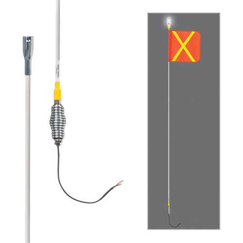 Tiges de s&eacute;curit&eacute; tout-temps de s&eacute;rie lourde avec lumi&egrave;re DEL constante Safety Whip, Fixation Ressort, Hauteur 10', Orange avec X r&eacute;fl&eacute;chissant Par Equipment