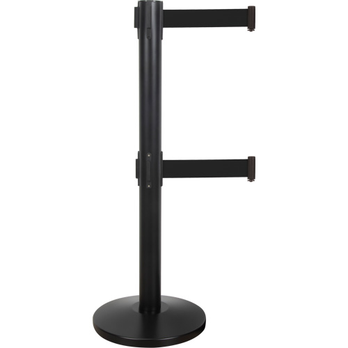 Barri&egrave;re pour le contr&ocirc;le des foules &agrave; courroie double, Acier, 35" h, Ruban Noir, Longueur du ruban 7' Par Equipment