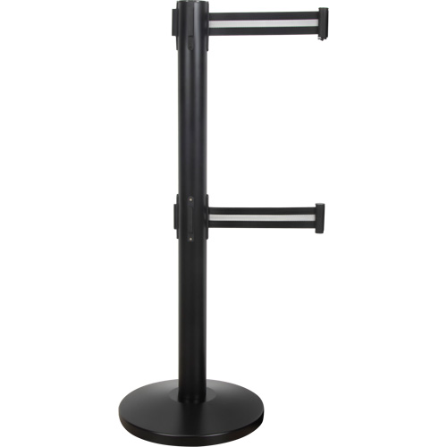 Barri&egrave;re pour le contr&ocirc;le des foules &agrave; courroie double, Acier, 35" h, Ruban Noir/Blanc, Longueur du ruban 7' Par Equipment