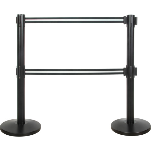 Barri&egrave;re pour le contr&ocirc;le des foules &agrave; courroie double, Acier, 35" h, Ruban Noir/Blanc, Longueur du ruban 7' Par Equipment