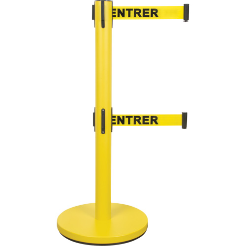 Dual Belt Crowd Control Barrier, Steel, 35" H, Yellow Tape, 7' Tape Length Par Equipment