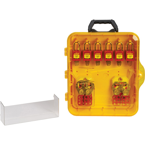 Station de cadenassage avec cadenas de s&eacute;curit&eacute; en nylon &agrave; cl&eacute; utilisant des cl&eacute;s diff&eacute;rentes, Cadenas Plastique, Capacit&eacute; de 12, Cadenas Compris Par Equipment