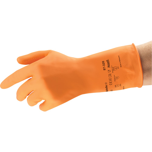 Gants r&eacute;sistants aux produits chimiques AlphaTec 87-320, Taille 7.5, 11,8" lo, Latex de caoutchouc, Doublure en Coton/Ouat&eacute;e, 17 mils Par Equipment