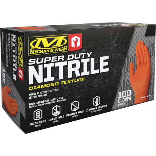 Super Duty Disposable Gloves, 9/Medium, Nitrile, 8-mil, Powder-Free, Orange Par Equipment