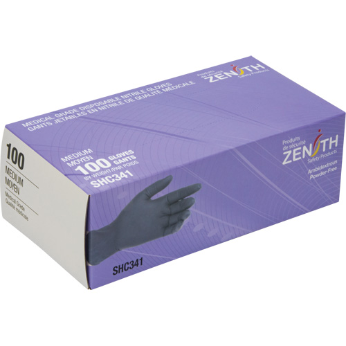Gants jetables de calibre m&eacute;dical, Moyen, Nitrile, 6 mils, Sans poudre, Noir, Classe 2 Par Equipment