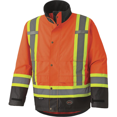 5400 Veste de s&eacute;curit&eacute; imperm&eacute;able 300D Trilobal antid&eacute;chirure, Polyester, Noir/Orange haute visibilit&eacute;, Petit Par Equipment