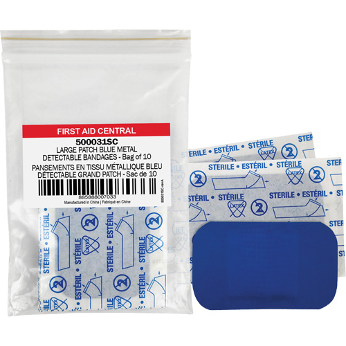 Blue Adhesive Bandages, Rectangular/Square, 3", Fabric Metal Detectable, Non-Sterile Par Equipment