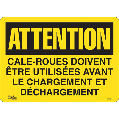 Enseigne  Cale-roues doivent &ecirc;tre utilis&eacute;es , 14" x 10", Vinyle, Français Par Equipment