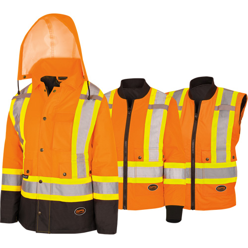 5020BBW Manteau 7 en 1 imperm&eacute;able pour femmes avec capuchon, Polyester/Polyur&eacute;thane, Orange haute visibilit&eacute;, T-petit Par Equipment